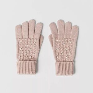 ZARA Knit Pearl Accent Gloves | Blush Pink | Youth/Small Adult Fit